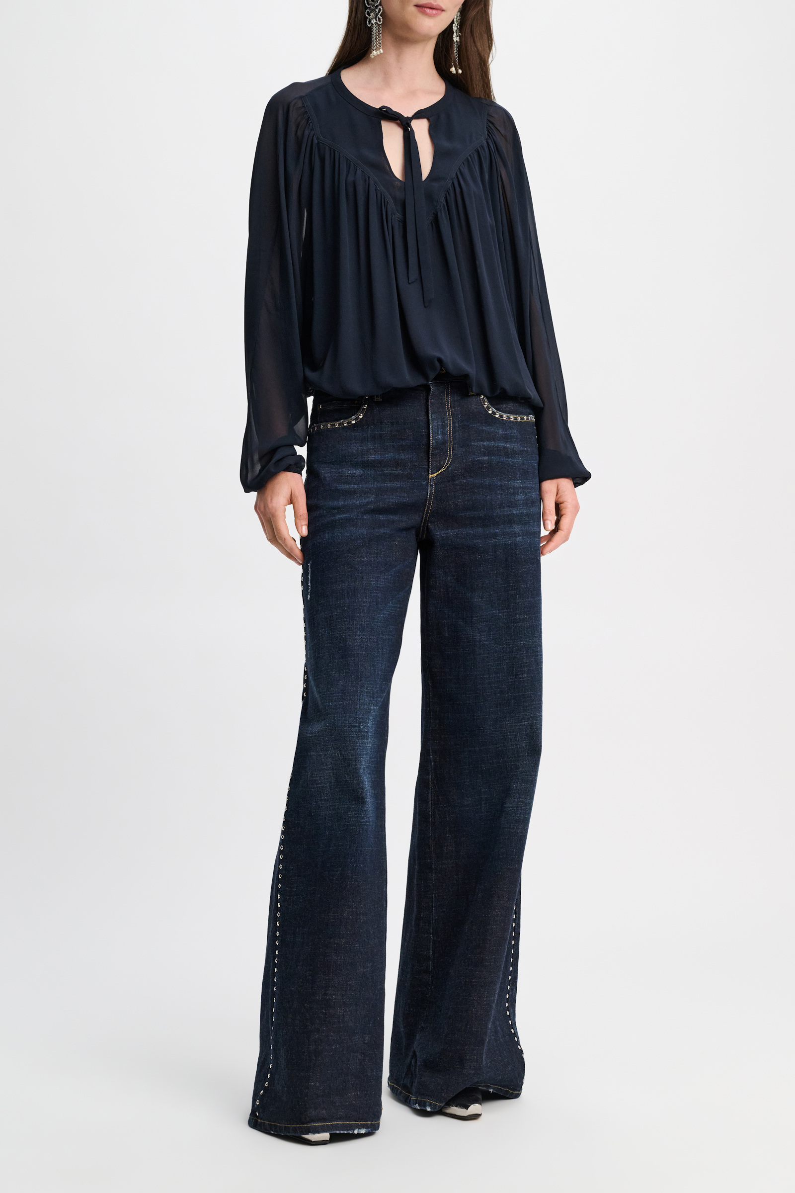 Dorothee Schumacher Bluse aus Seidengeorgette mit Passe im Western-Style dark navy