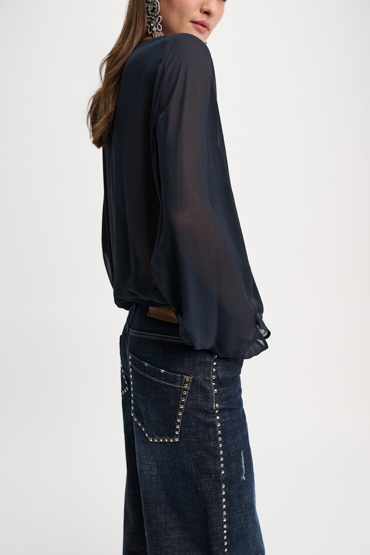 Dorothee Schumacher Silk georgette blouse with Western-inspired plastron dark navy