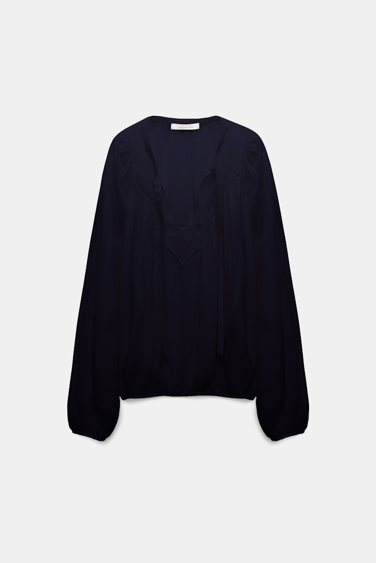 Dorothee Schumacher Silk georgette blouse with Western-inspired plastron dark navy