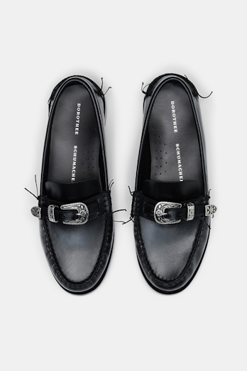 Dorothee Schumacher Calfskin loafers with hand stitching and Western buckle pure black