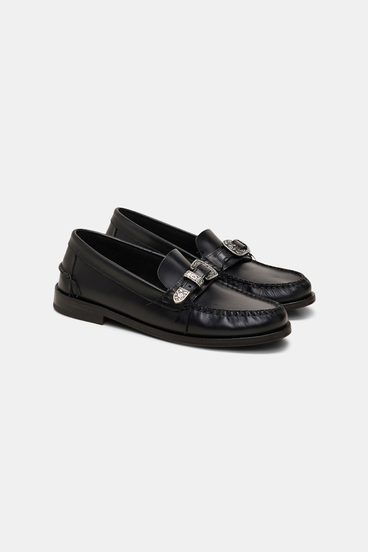 Dorothee Schumacher Calfskin loafers with hand stitching and Western buckle pure black