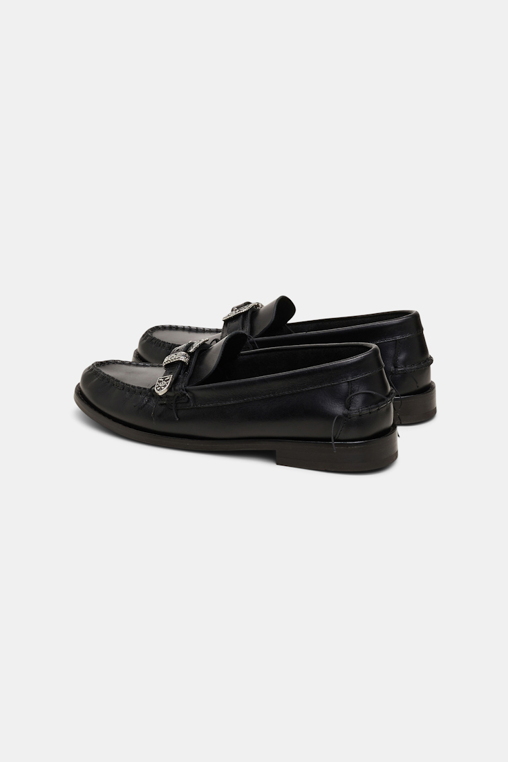 Dorothee Schumacher Calfskin loafers with hand stitching and Western buckle pure black