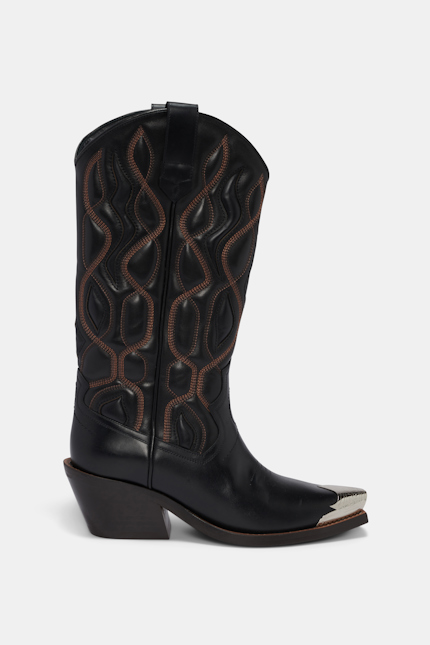 WESTERN COOLNESS Cowboy boot Dorothee Schumacher Calfskin cowboy boots with Western toe cap pure black