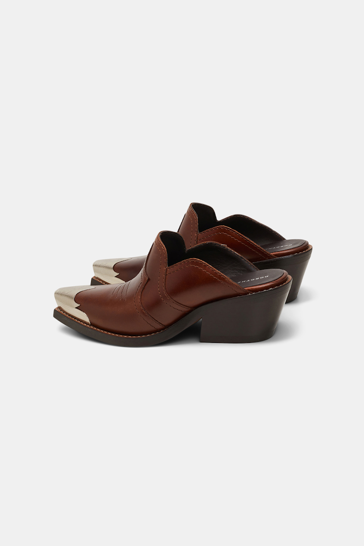 Dorothee Schumacher Calfskin mules with Western toe cap umber