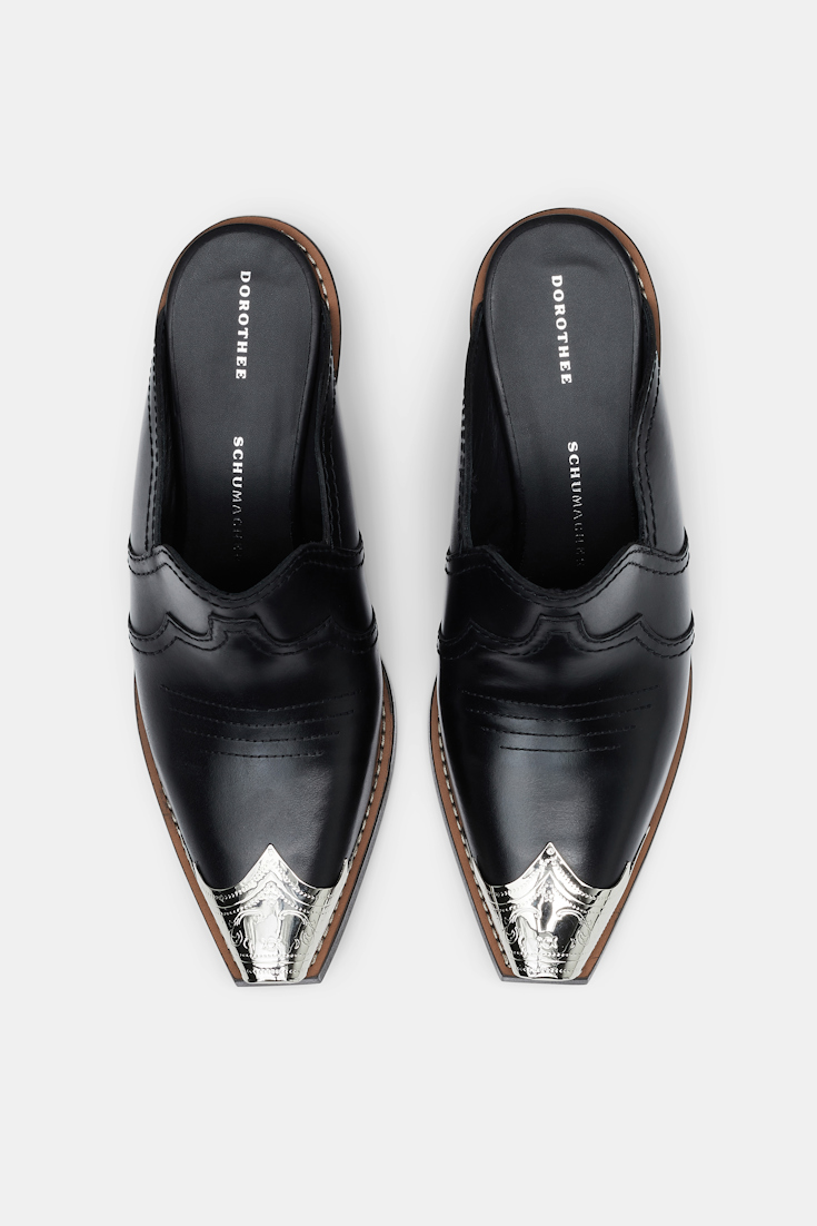 Dorothee Schumacher Calfskin mules with Western toe cap pure black