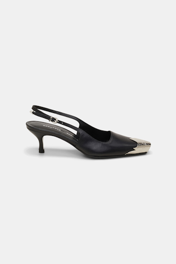 Dorothee Schumacher Calfskin kitten heels with Western toe cap pure black