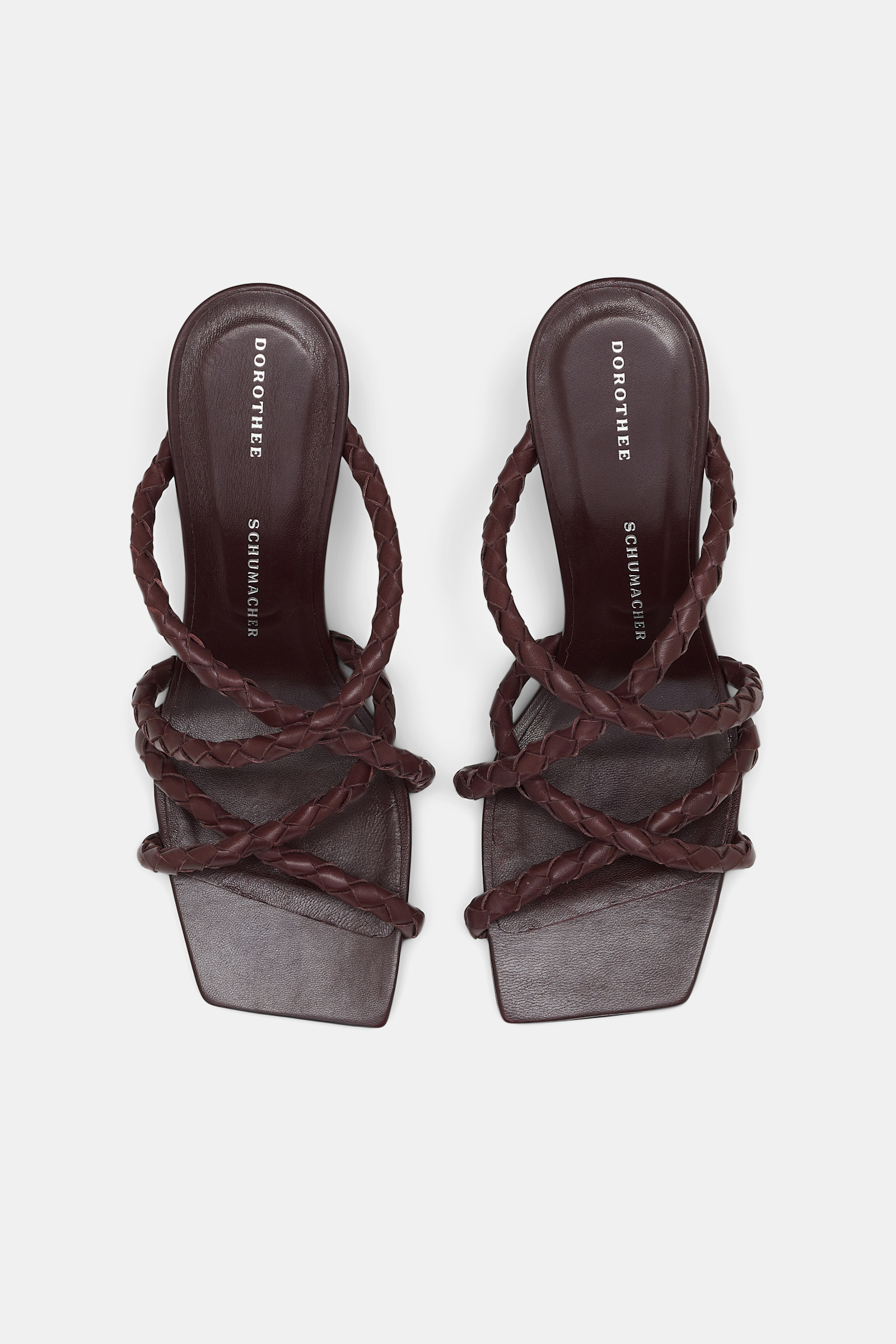 Dorothee Schumacher Woven calfskin flared heel sandals bordeaux