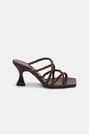 Dorothee Schumacher Woven calfskin flared heel sandals bordeaux