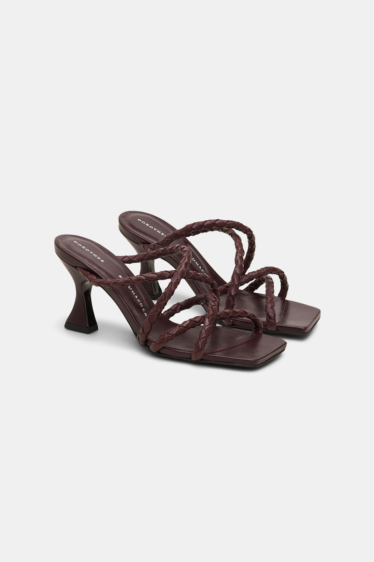 Dorothee Schumacher Woven calfskin flared heel sandals bordeaux