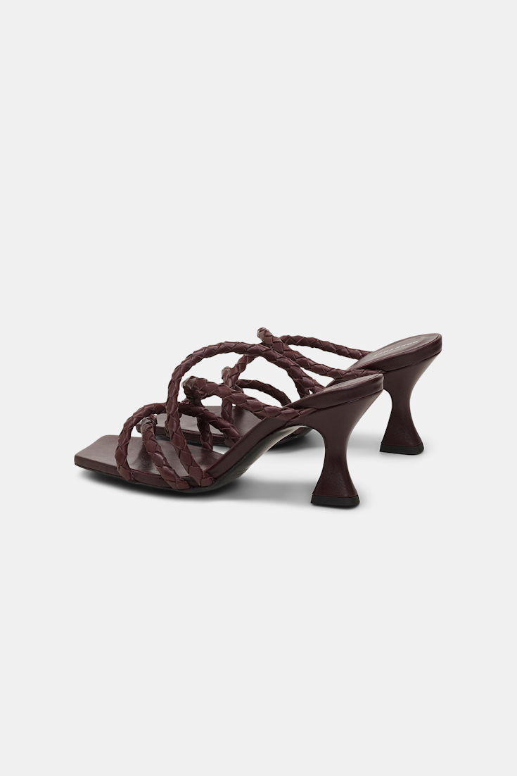 Dorothee Schumacher Woven calfskin flared heel sandals bordeaux