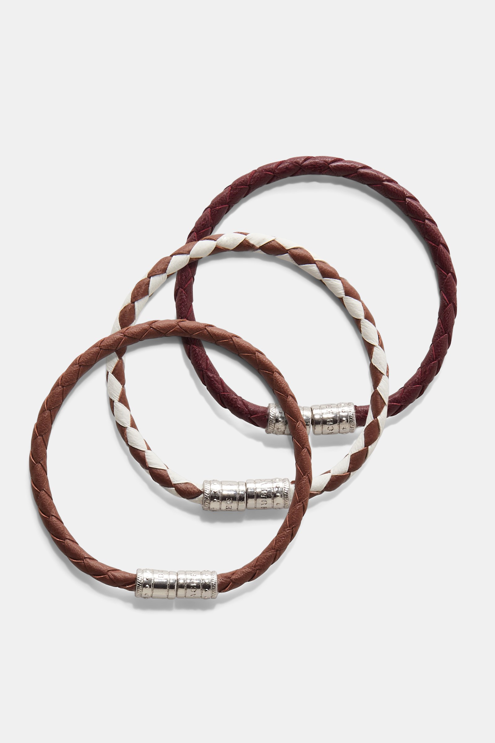 Dorothee Schumacher Set aus 3 geflochtenen Armbändern cognac + white with bordeaux mix