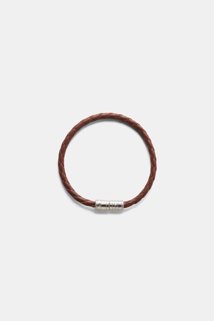 Dorothee Schumacher Set of three woven leather cord bracelets black & white with cognac mix