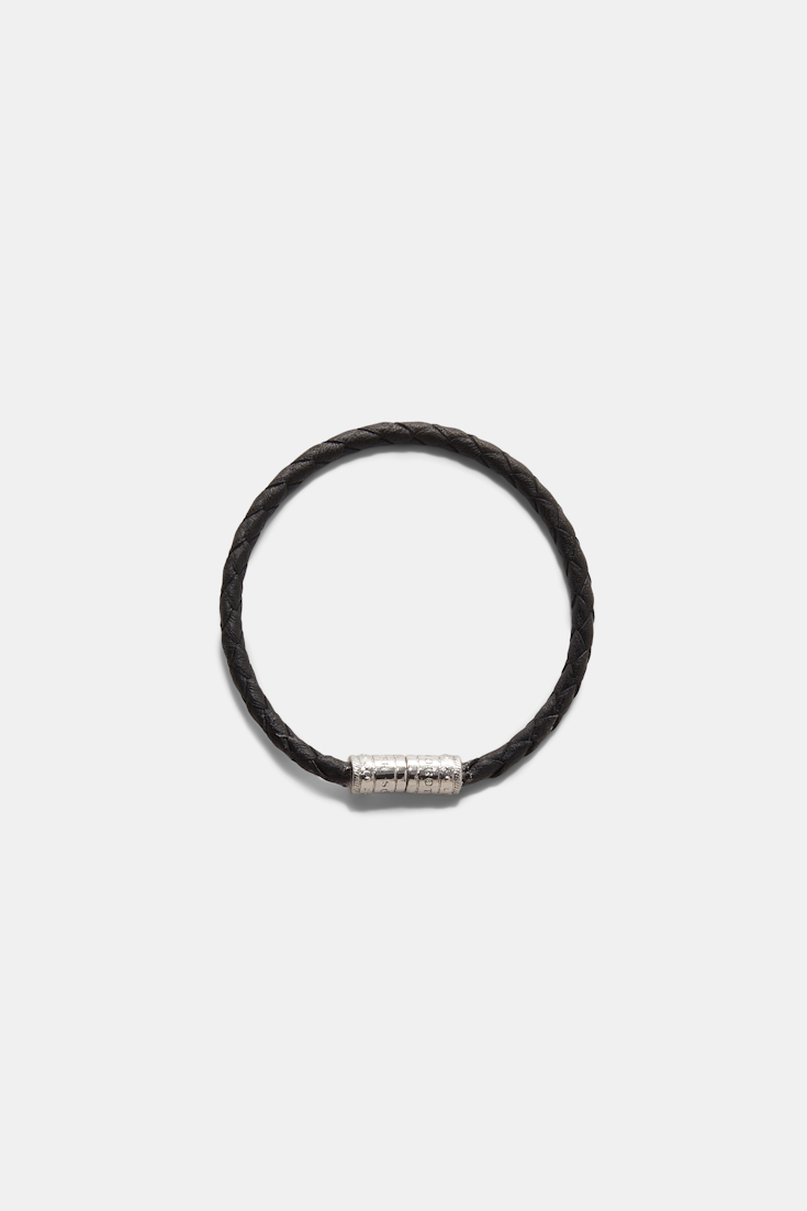 Dorothee Schumacher Set of three woven leather cord bracelets black & white with cognac mix