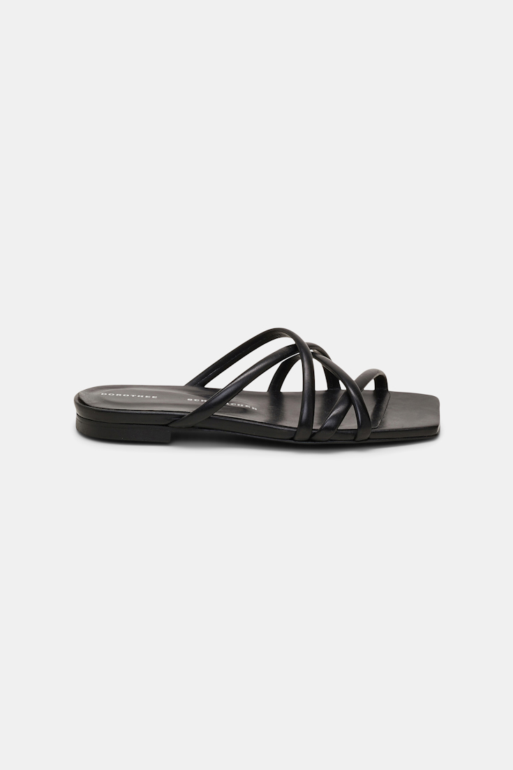 Dorothee Schumacher Square toe flat sandals with removable leather flower pure black