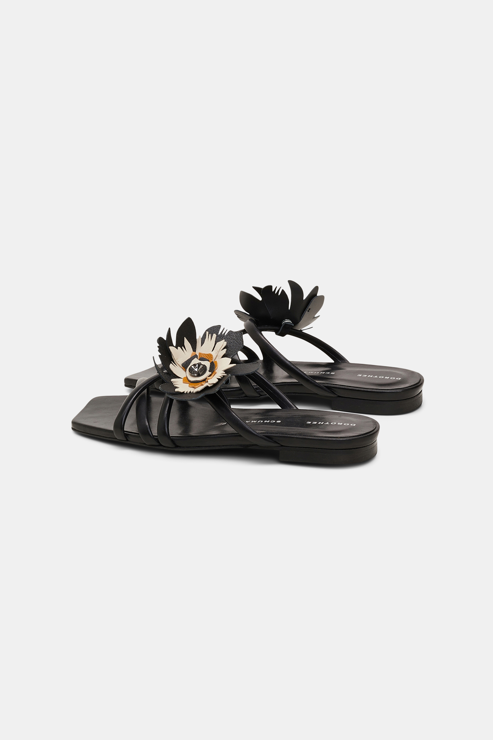 Dorothee Schumacher Square toe flat sandals with removable leather flower pure black