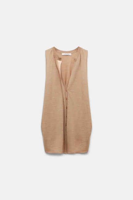 SHIMMERING MERINO top Dorothee Schumacher Gilet style top with foil print camel
