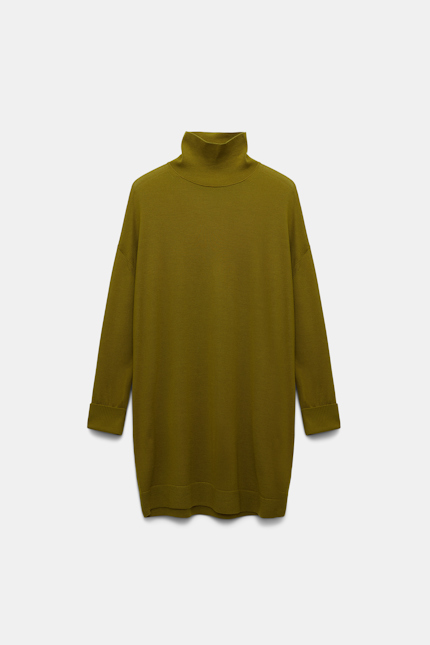 SHIMMERING MERINO pullover Dorothee Schumacher Extra long Merino wool turtleneck pullover olive green