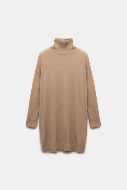 SHIMMERING MERINO pullover Dorothee Schumacher Extra long Merino wool turtleneck pullover camel