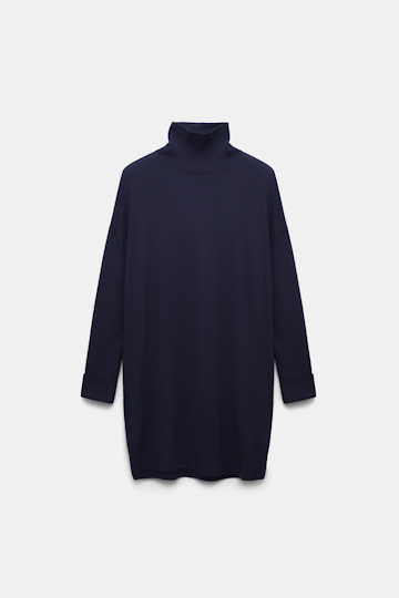 Dorothee Schumacher Langer Rollkragenpullover aus Merino dark navy