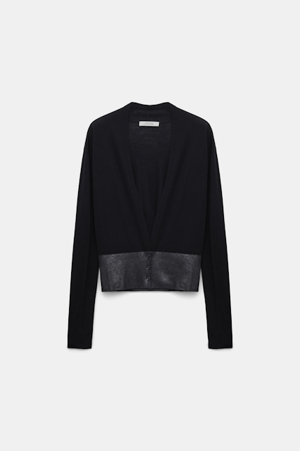 SHIMMERING MERINO cardigan Dorothee Schumacher V-neck cardigan with foil print black