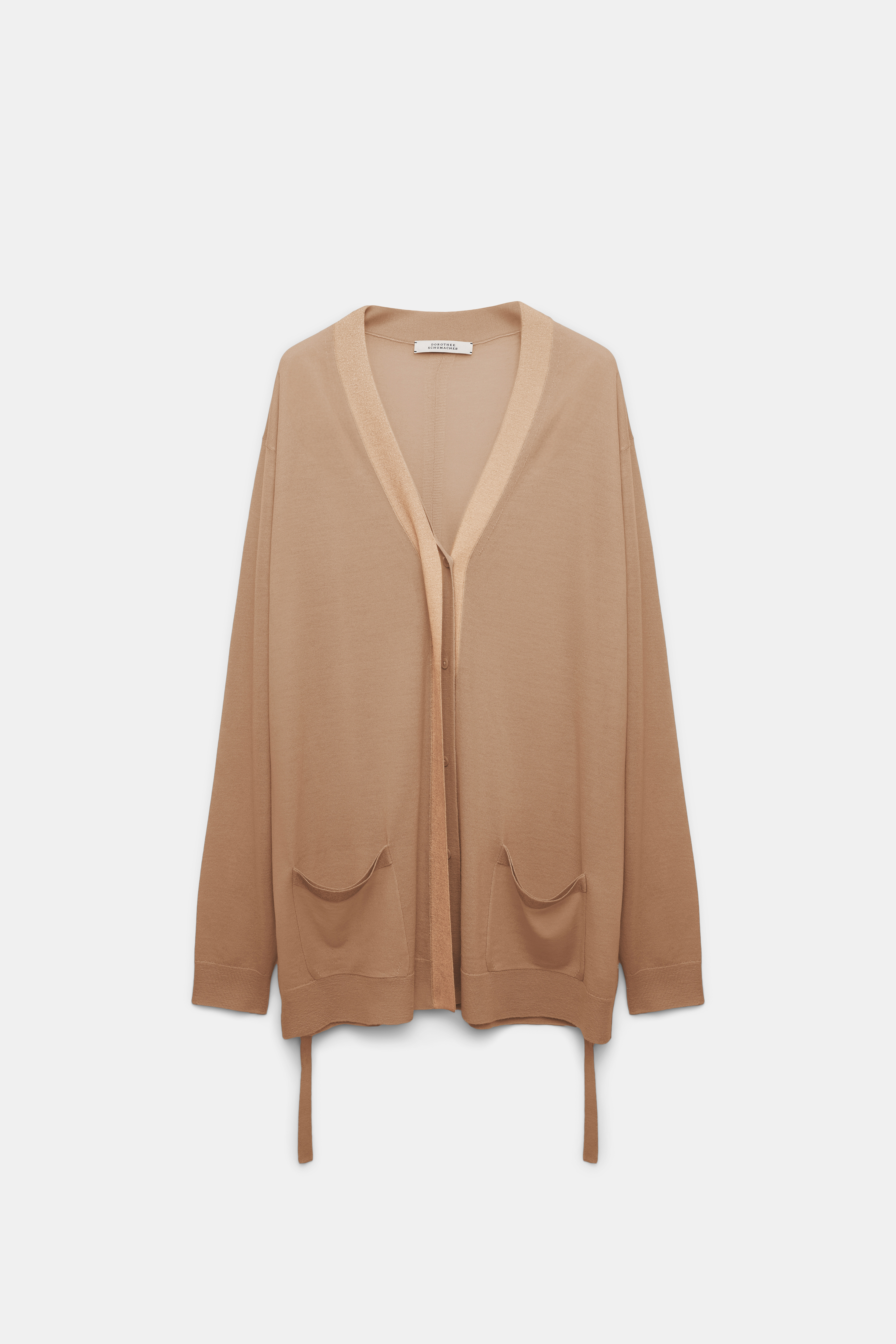 Dorothee Schumacher Long cardigan with foil print and tie camel