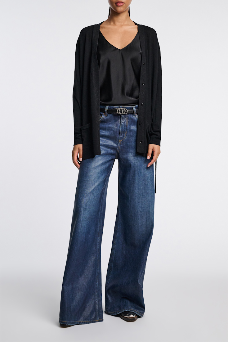 Dorothee Schumacher Long cardigan with foil print and tie black