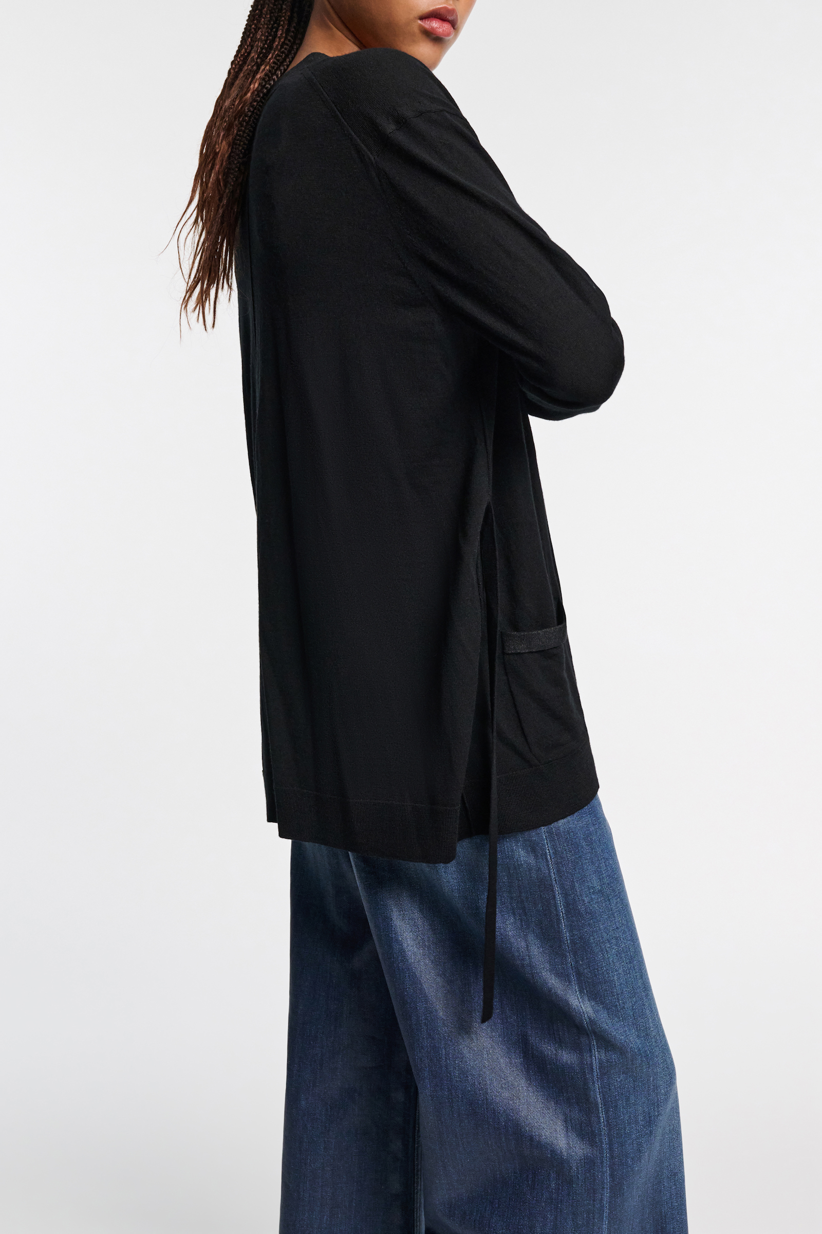 Dorothee Schumacher Long cardigan with foil print and tie black