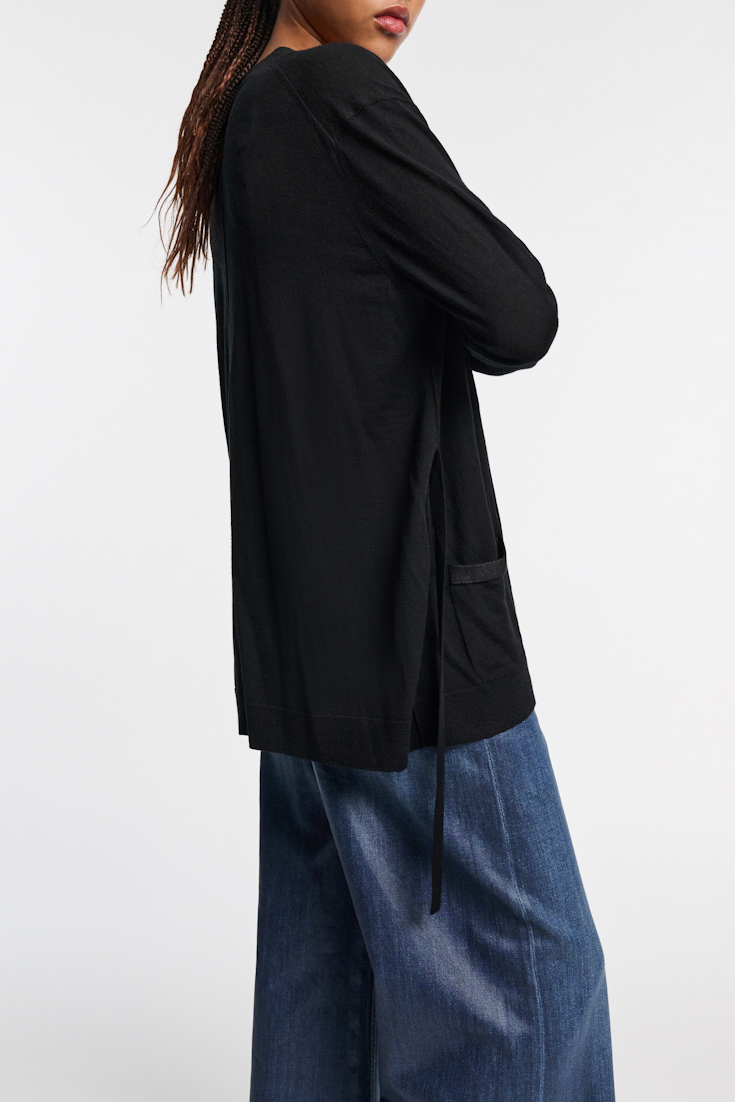 Dorothee Schumacher Long cardigan with foil print and tie black