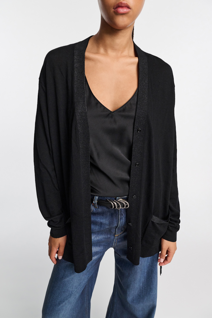 Dorothee Schumacher Long cardigan with foil print and tie black