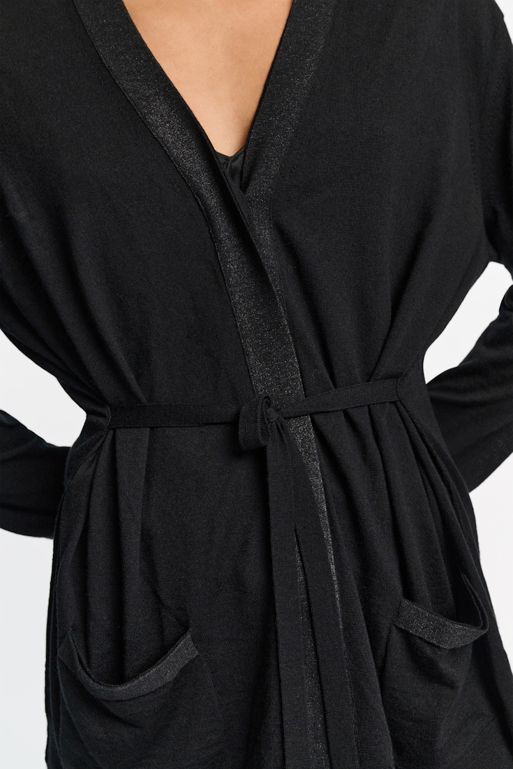 Dorothee Schumacher Long cardigan with foil print and tie black