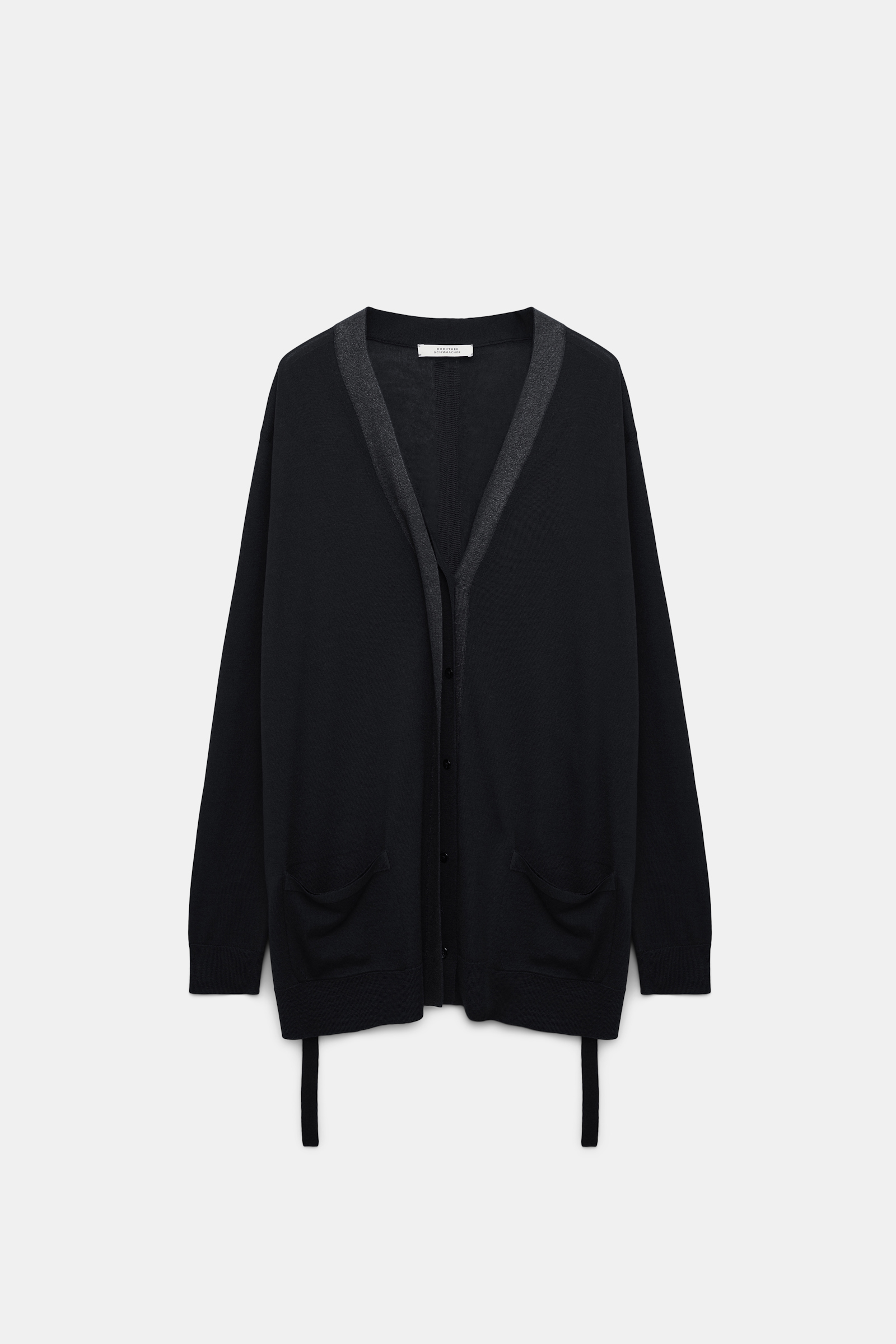 Dorothee Schumacher Long cardigan with foil print and tie black