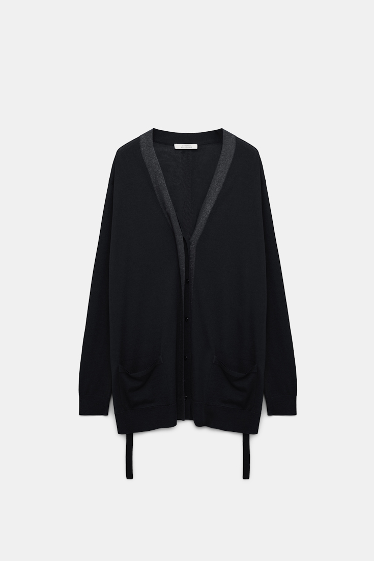 Dorothee Schumacher Long cardigan with foil print and tie black
