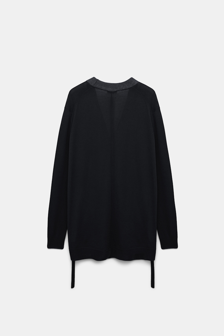 Dorothee Schumacher Long cardigan with foil print and tie black