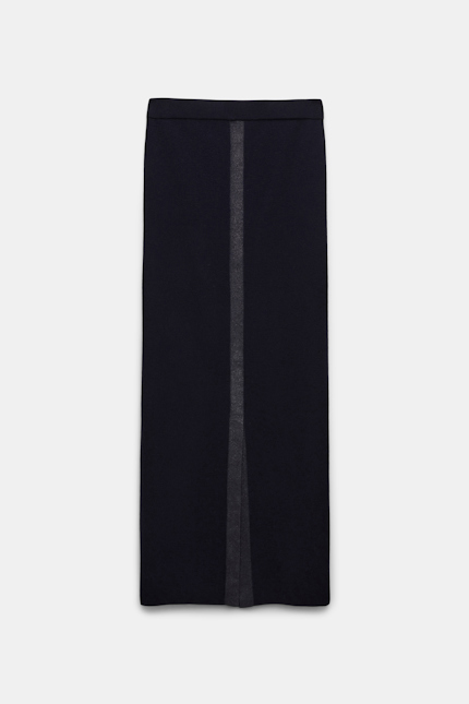 SHIMMERING MERINO skirt Dorothee Schumacher Stretch-Merino skirt with foil print dark navy