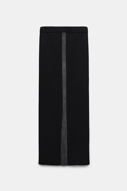 SHIMMERING MERINO skirt Dorothee Schumacher Rock aus Merino-Stretch mit schimmerndem Folienprint deep black