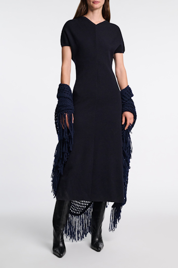 Dorothee Schumacher Kleid aus Merino-Stretch mit schimmerndem Folienprint dark navy