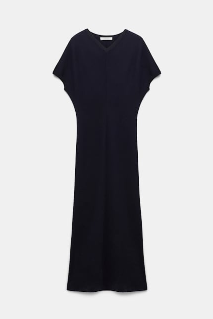 SHIMMERING MERINO dress Dorothee Schumacher Stretch-Merino dress with foil print dark navy