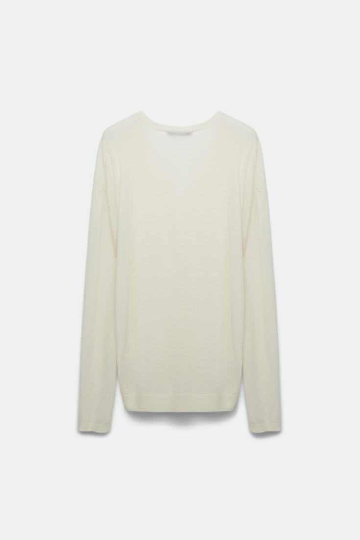 Dorothee Schumacher V-Neck Pullover mit abnehmbarer Schleife eggshell
