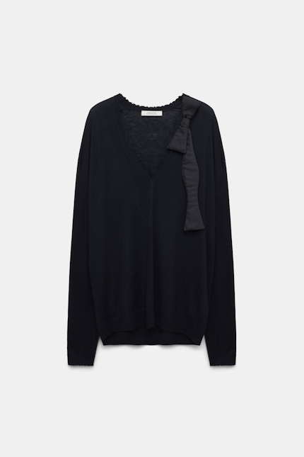 DELICATE STATEMENTS pullover Dorothee Schumacher Wool-cashmere V-neck sweater with bow tie black