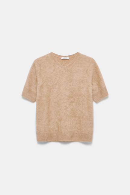 FLUFFY LUXURY pullover Dorothee Schumacher Short sleeve fluffy knit cashmere sweater golden brown