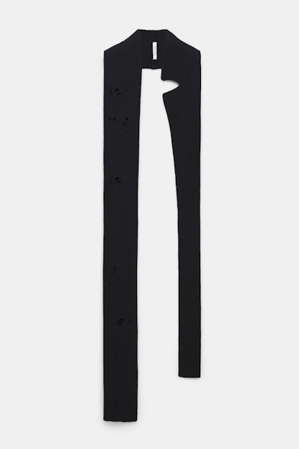 FUR OPULENCE scarf Dorothee Schumacher Merino-Kaschmir Schal mit einseitigem Revers deep black