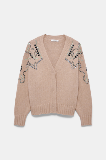 Dorothee Schumacher Embellished Merino-cashmere cardigan camel