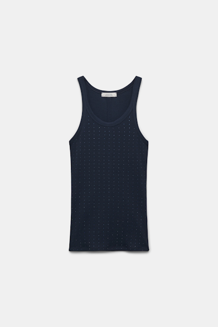 SIMPLY TIMELESS top Dorothee Schumacher Ribbed tank top with hotfix embellishment dark navy