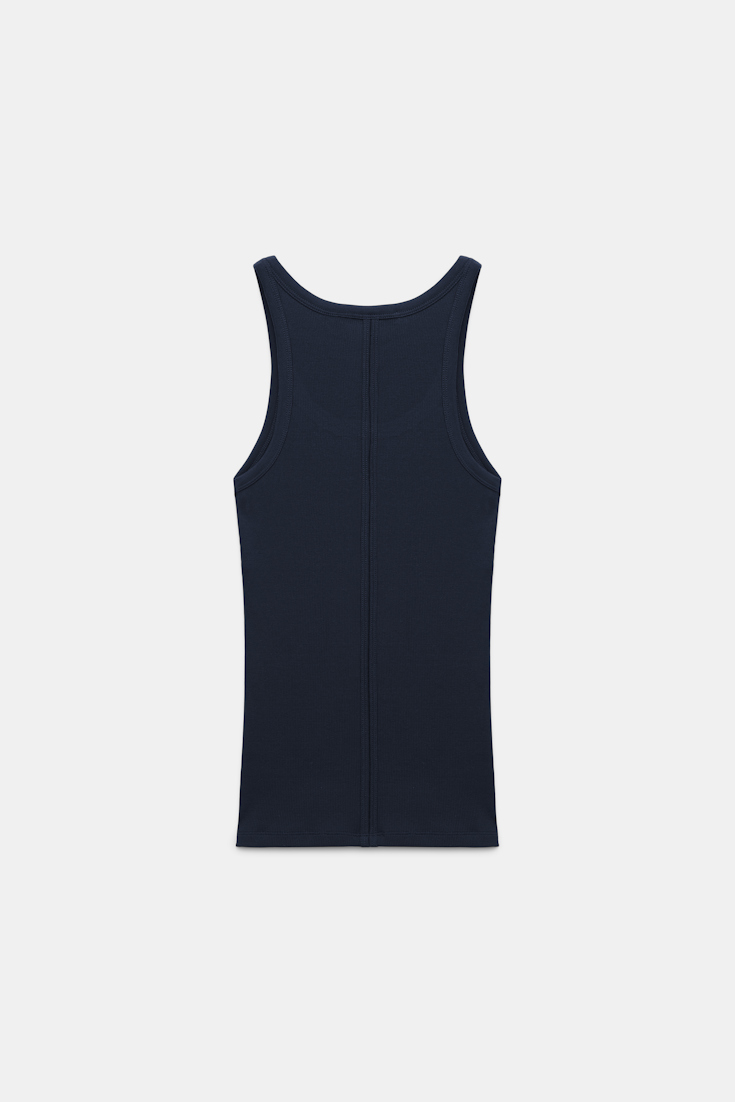 Dorothee Schumacher Ribbed tank top with hotfix embellishment dark navy