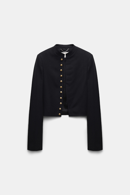 LUXURY ELEGANCE jacket Dorothee Schumacher Jacke mit goldenen Zierknöpfen deep black