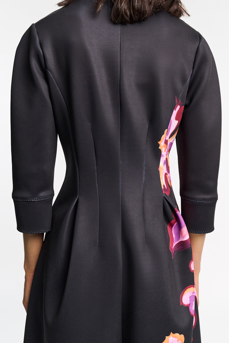 Dorothee Schumacher Printed neoprene fit and flare dress flame flower black/purple