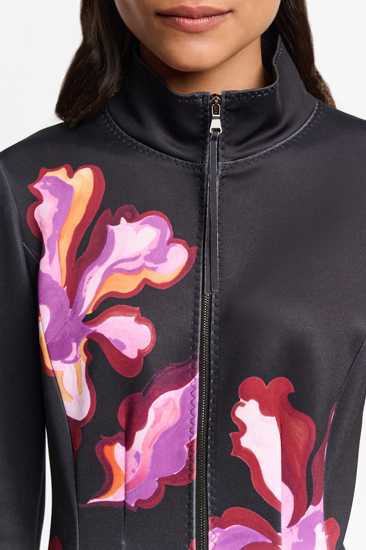 Dorothee Schumacher Printed neoprene fit and flare dress flame flower black/purple