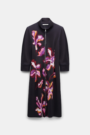 Dorothee Schumacher Printed neoprene fit and flare dress flame flower black/purple