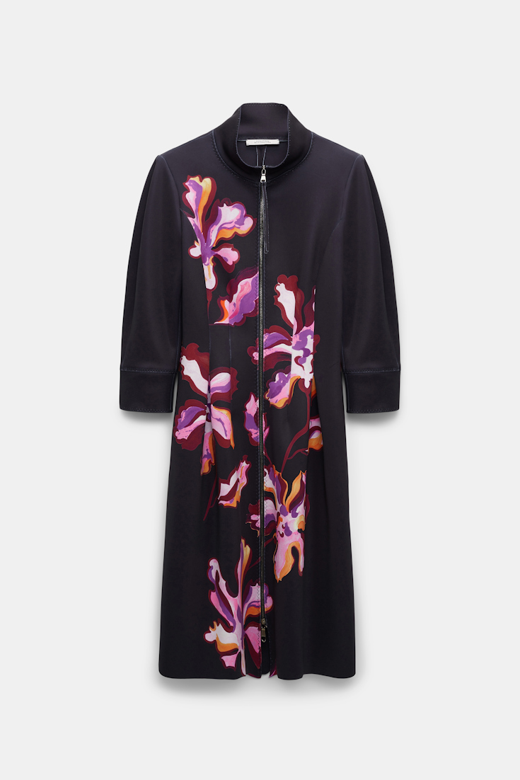 Dorothee Schumacher Printed neoprene fit and flare dress flame flower black/purple