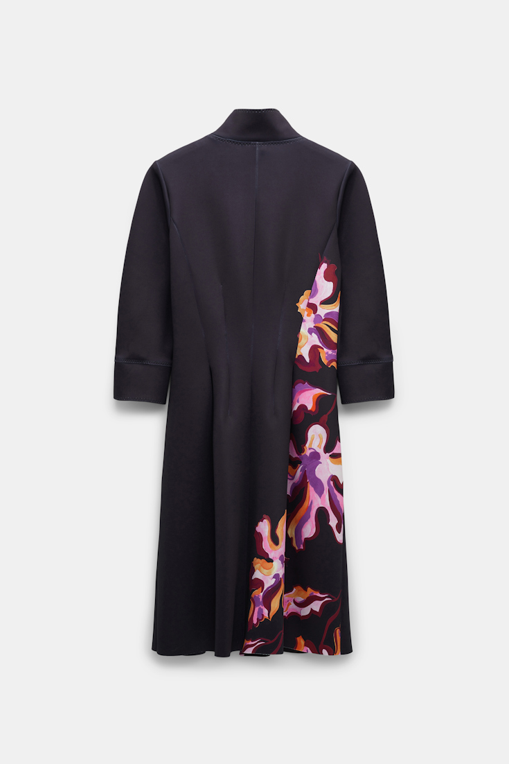 Dorothee Schumacher Printed neoprene fit and flare dress flame flower black/purple